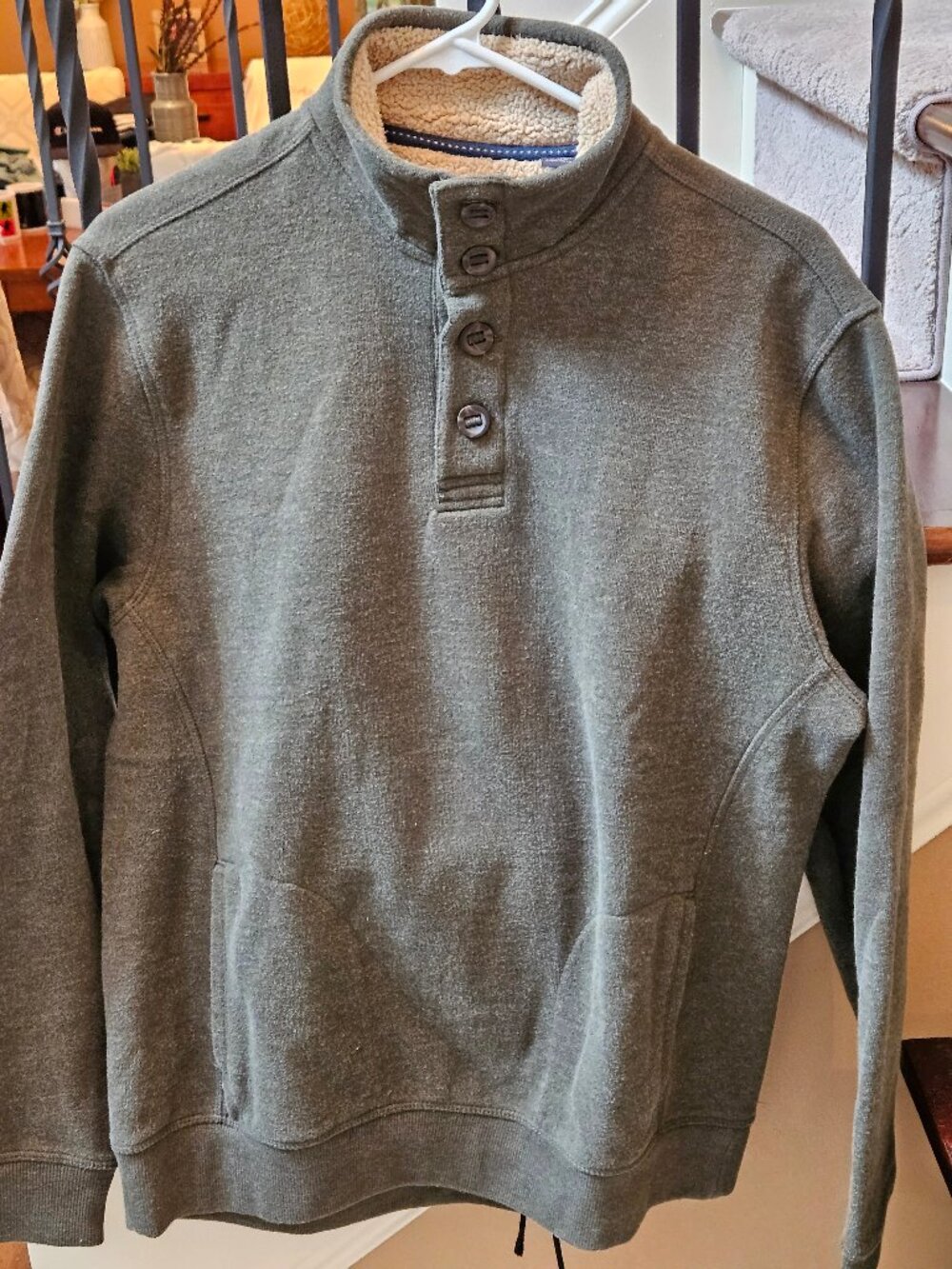 Arrow Men's Green Fleece 1/4 Button Pullover, Sz Small